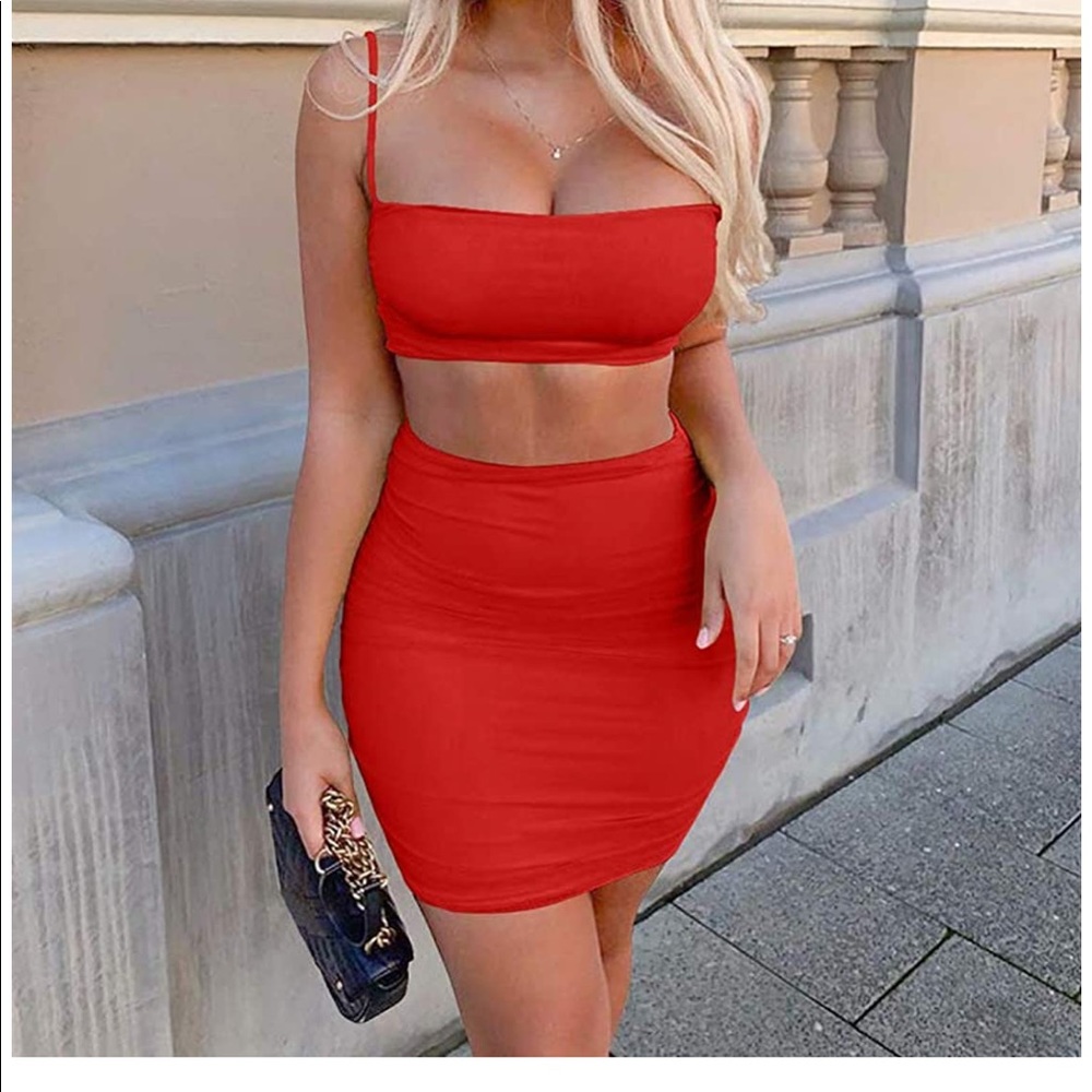 Red 2 piece high waisted Set